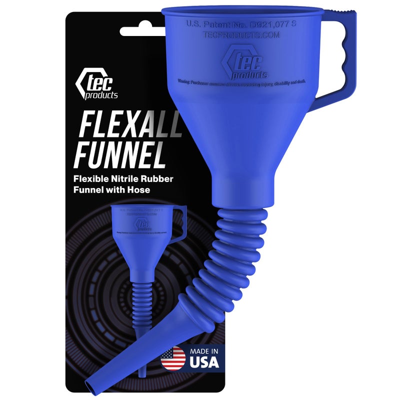 TEC Products FlexAll Long Flexible Funnel for Automotive Use - Durable Nitrile Rubber - Ideal for Car Oil Change  Transmission Funnel Fluid  Diesel  Fuel  Gas - Made in USA - Blue (16 x 5 Inches) - Image 1